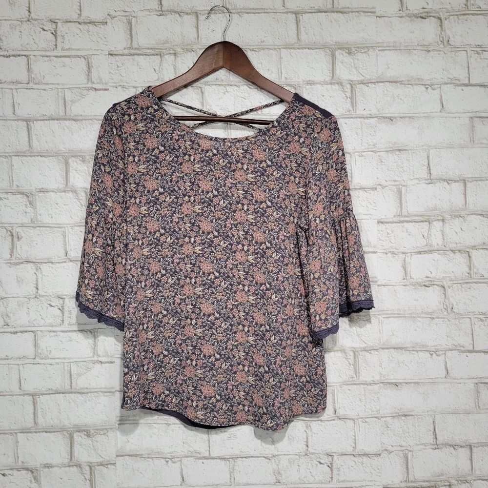 Maurices blue floral cross back blouse